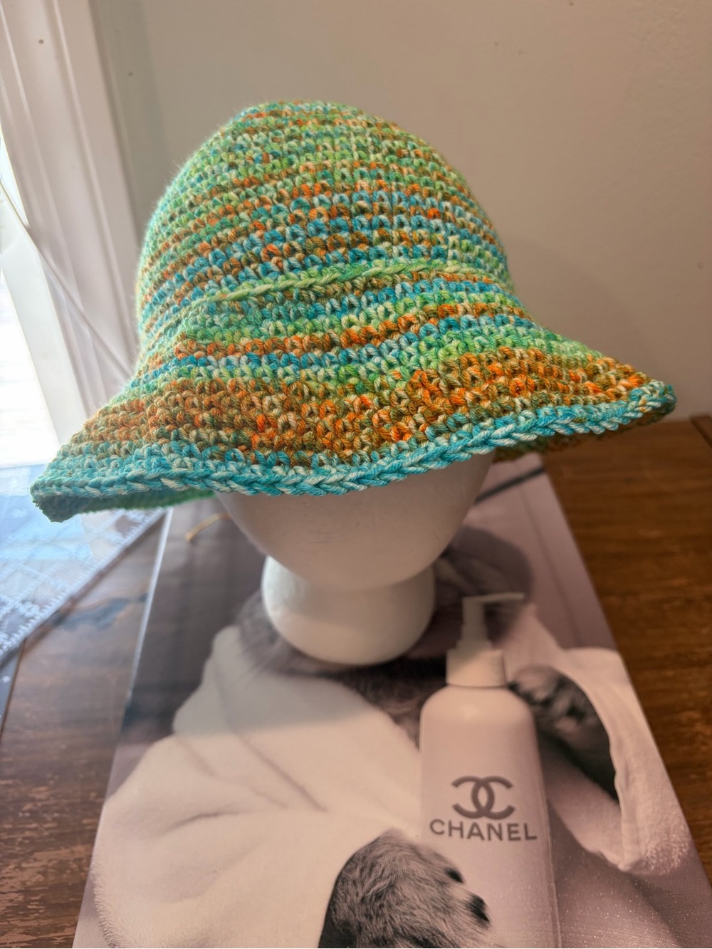 Handmade Kids Crochet Bucket Hat Blue Green Back to School Sun Hat - Picture 2 of 4